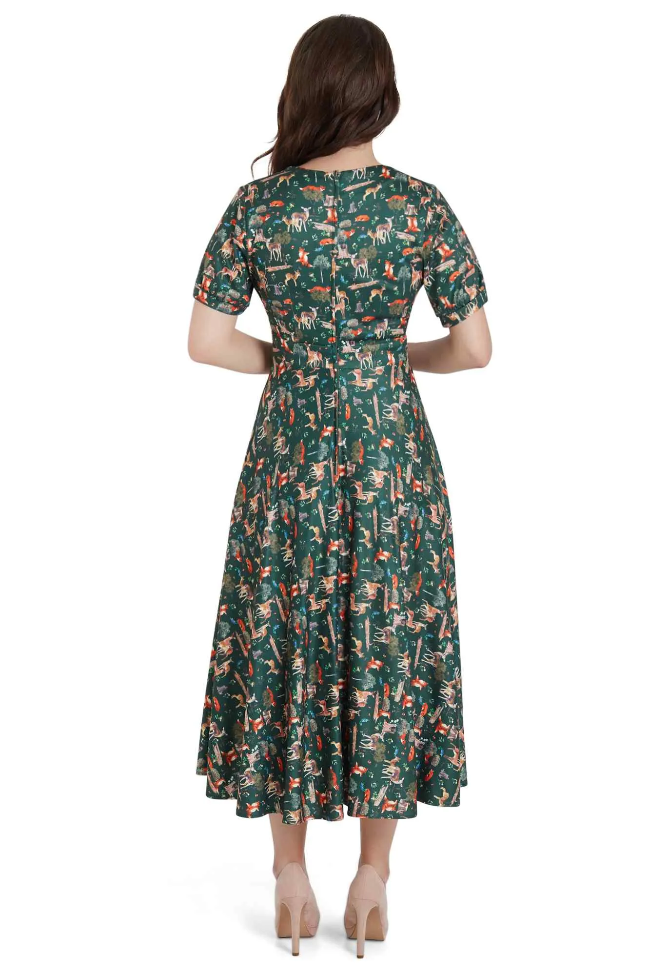 Julia Dark Green Woodland Sleeved Dress