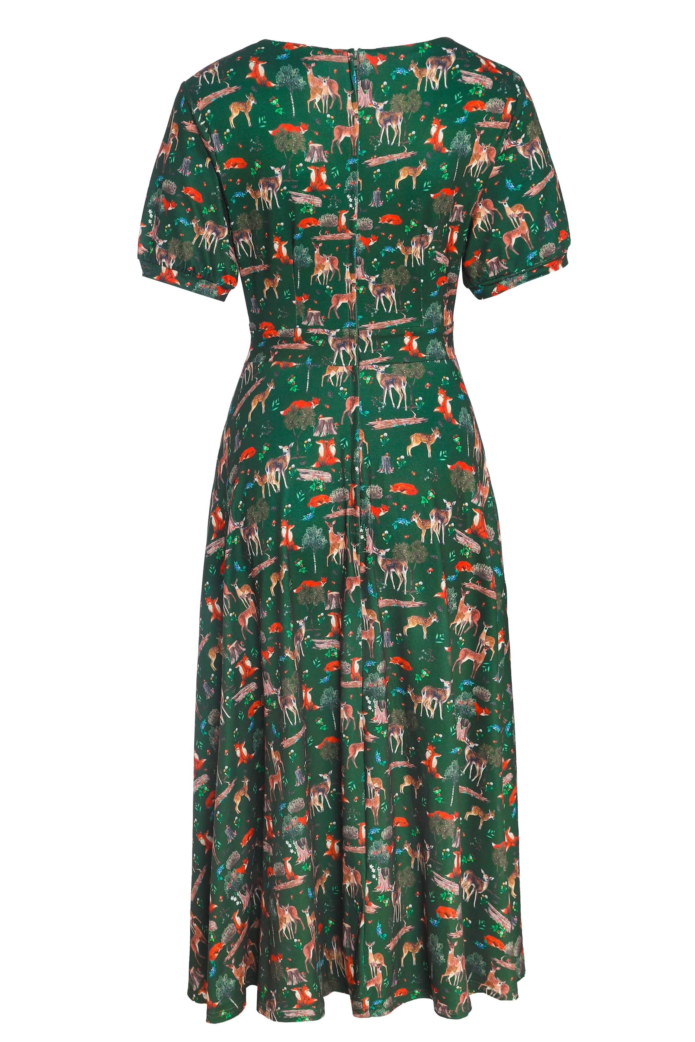 Julia Dark Green Woodland Sleeved Dress