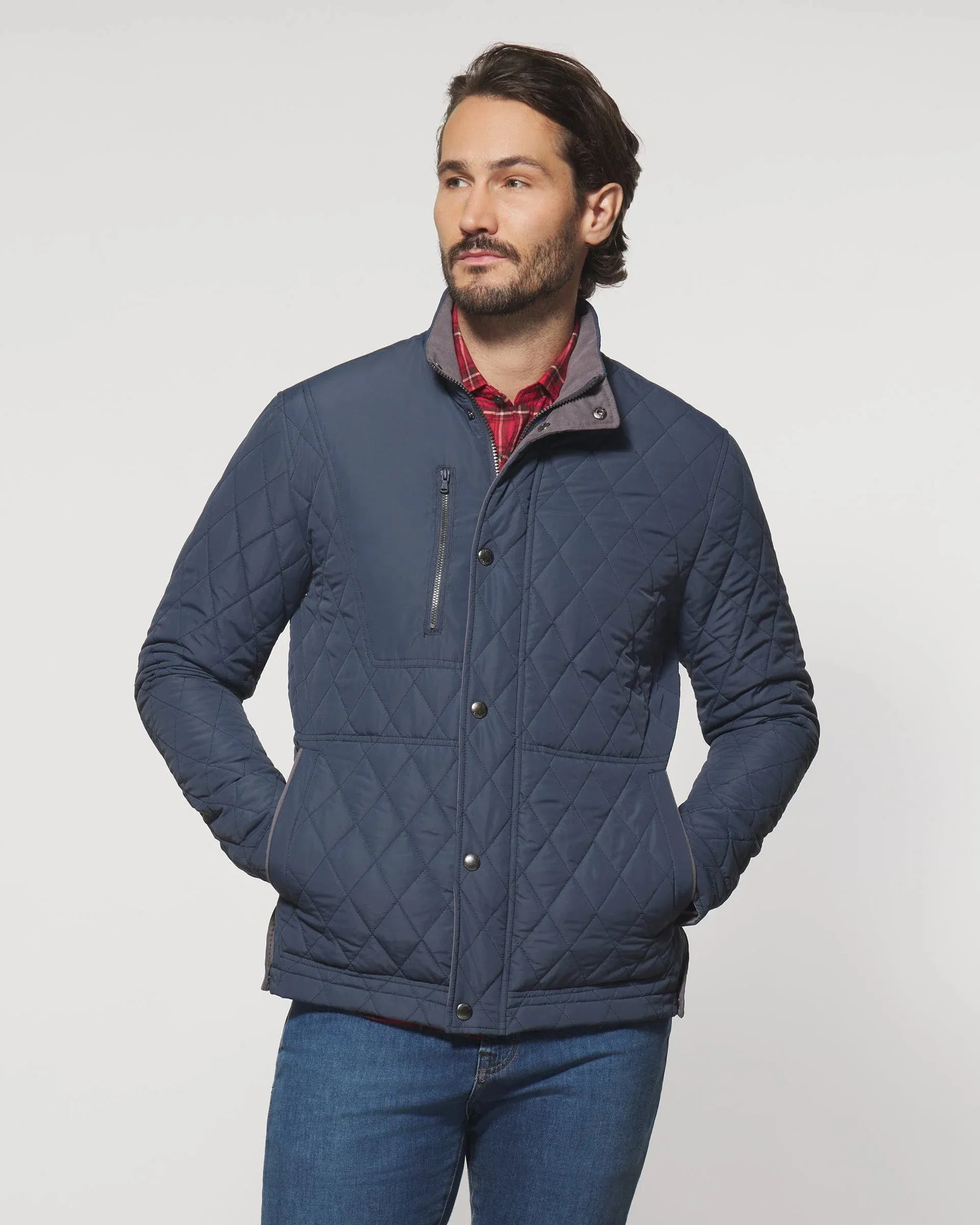 Juno Quilted Snap Jacket in Navy by Johnnie-O