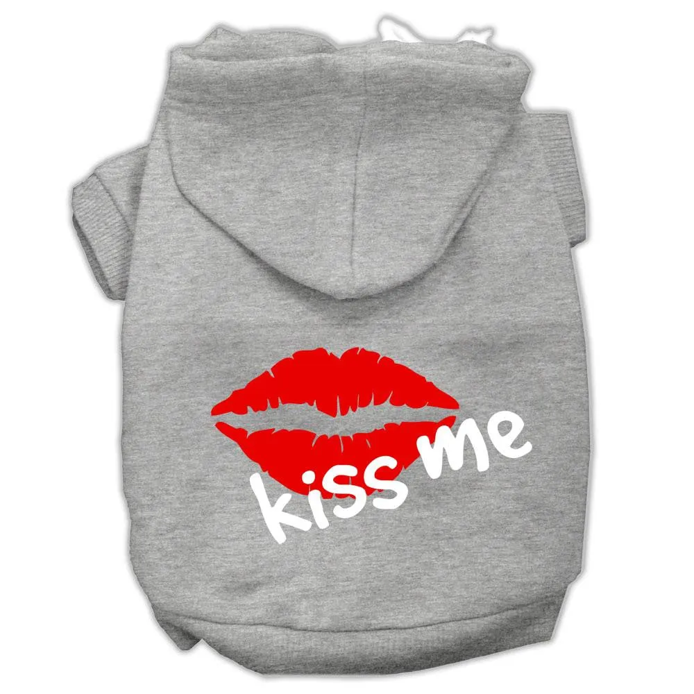 Kiss Me Screen Print Pet Hoodies Grey Size Sm (10)