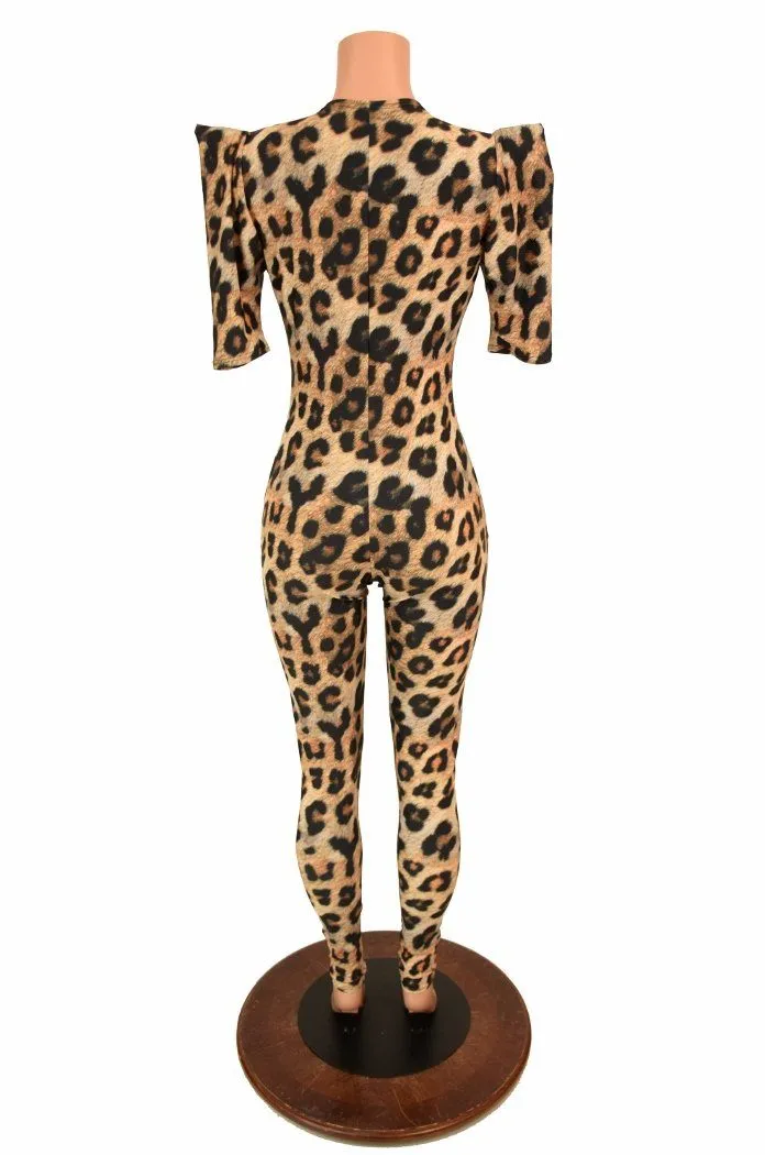 Leopard Sharp Shoulder Catsuit