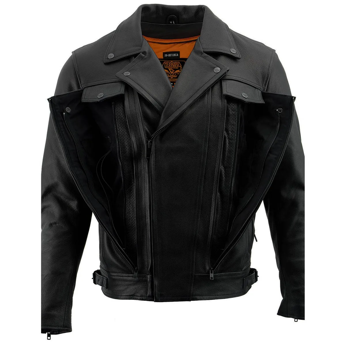 Milwaukee Leather LKM1760 Men's Black Leather Motorcycle Riders Jacket w/ Multi-Utility Pockets