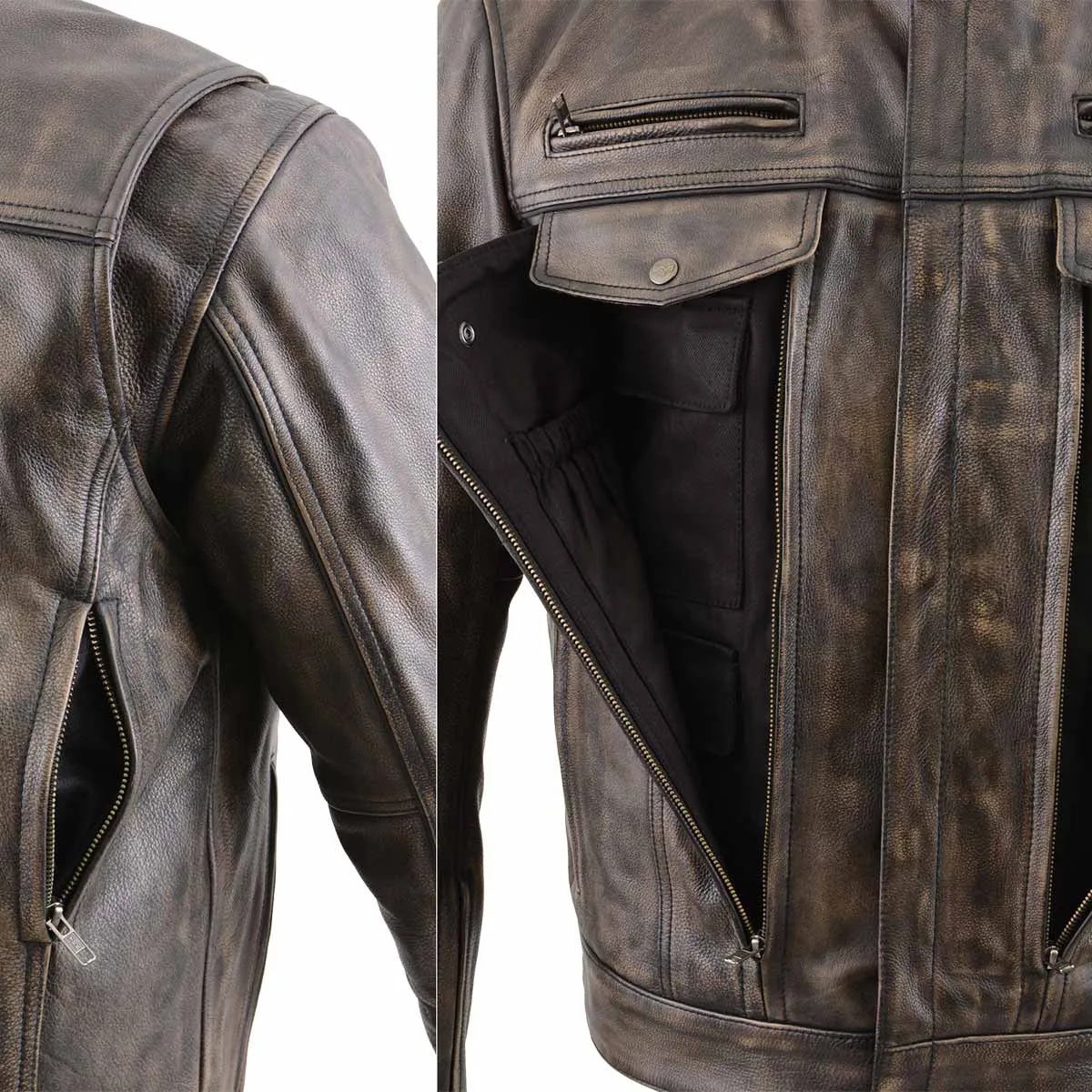 Milwaukee Leather MLM1508 Men's Distressed Brown Leather Motorcycle Jacket