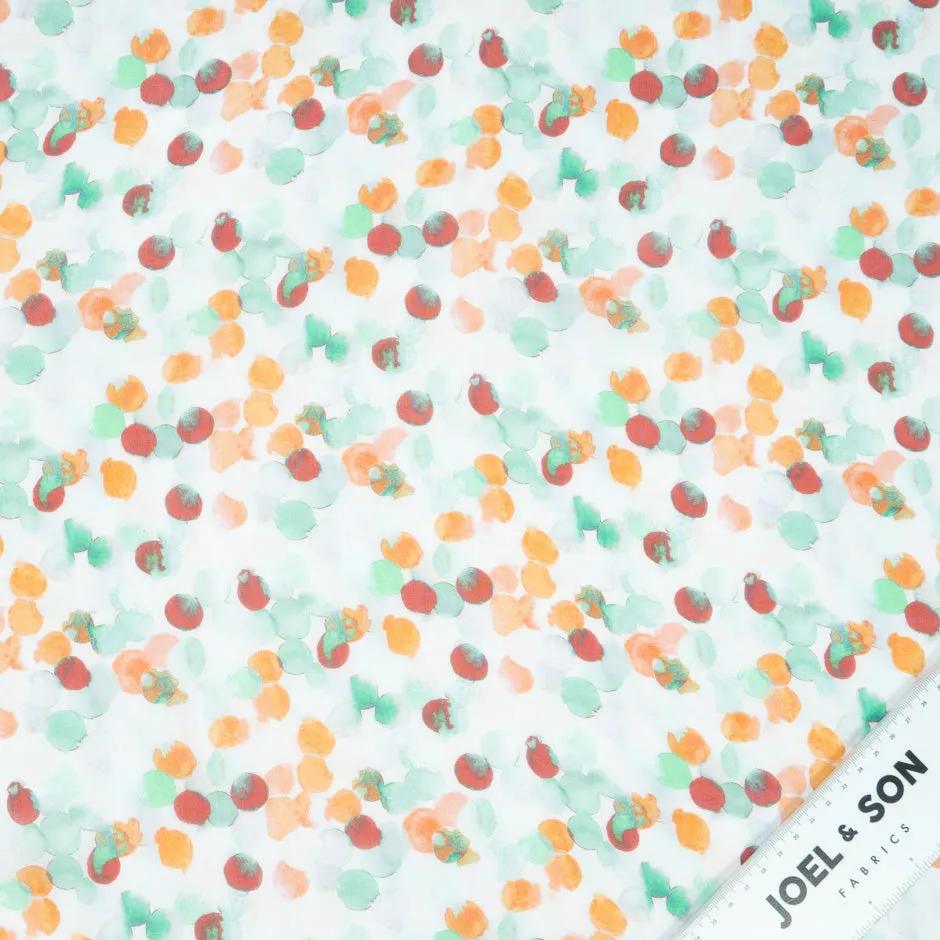 Mint, Orange & Red Spotted Pure Silk Chiffon