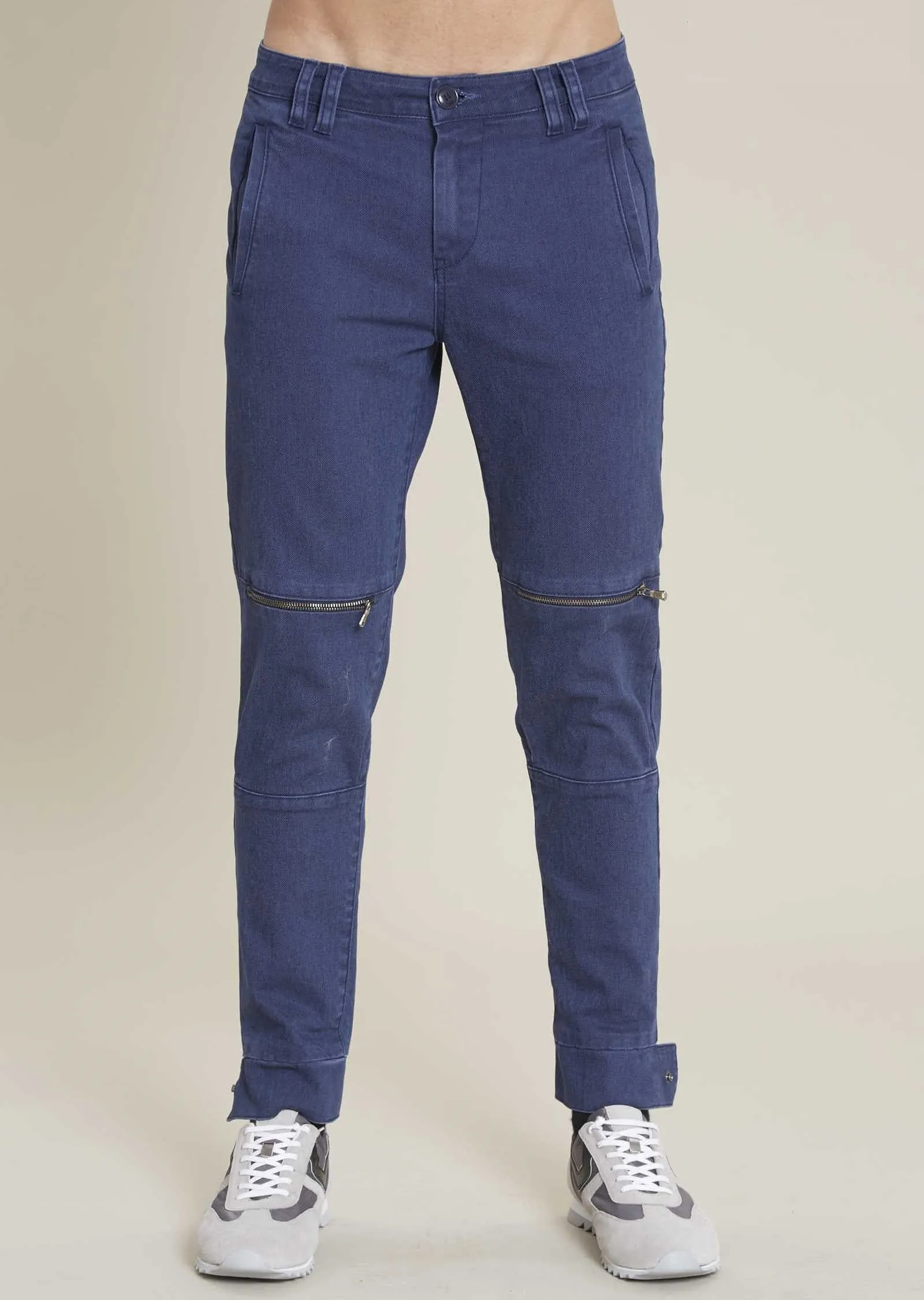 Navy Zipper Slim Fit Pants