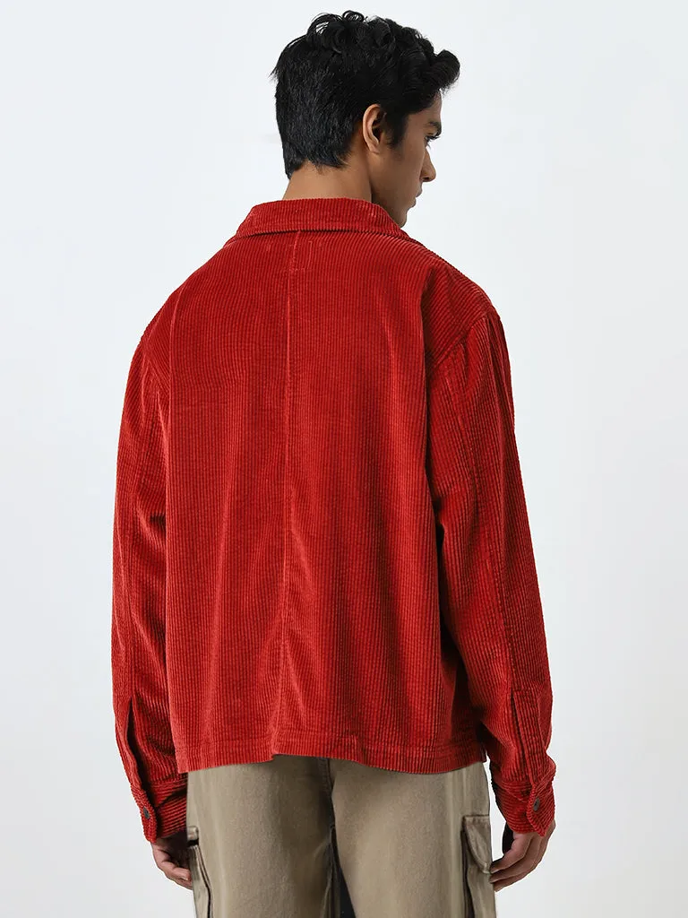 Nuon Red Ribbed Relaxed-Fit Cotton Jacket