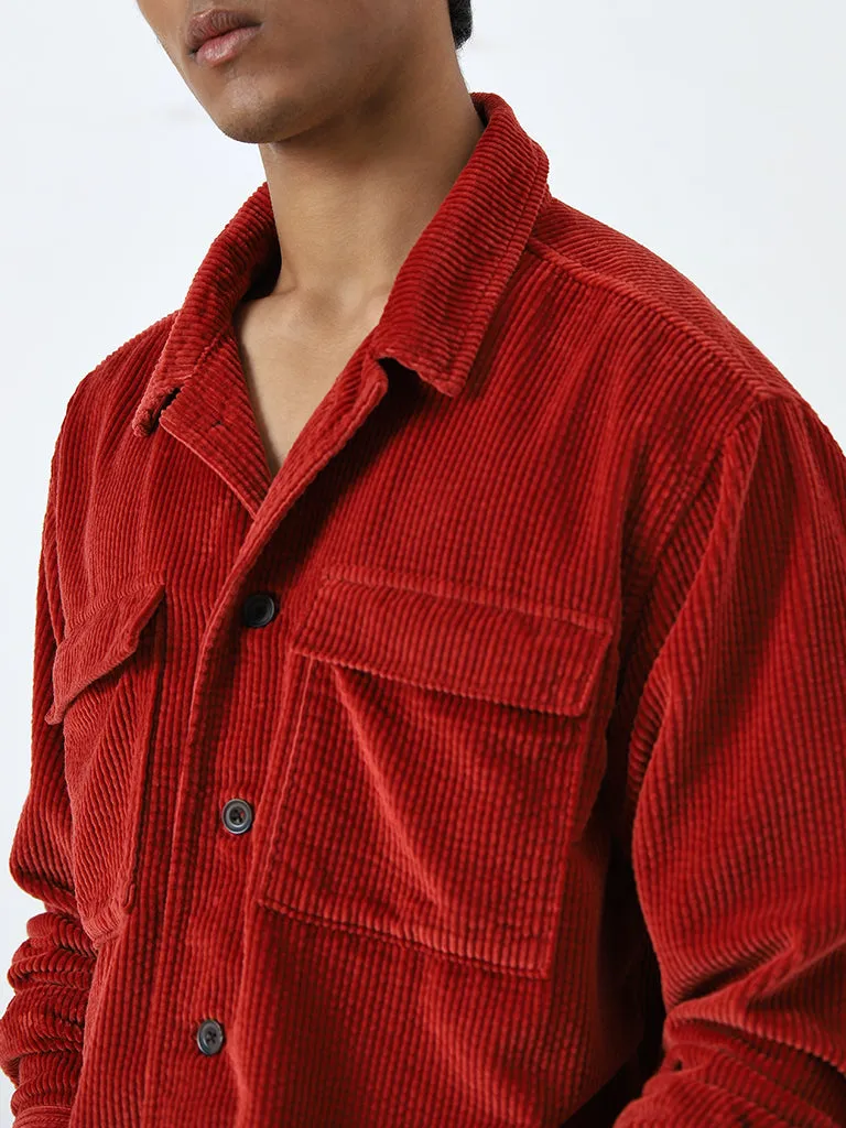 Nuon Red Ribbed Relaxed-Fit Cotton Jacket