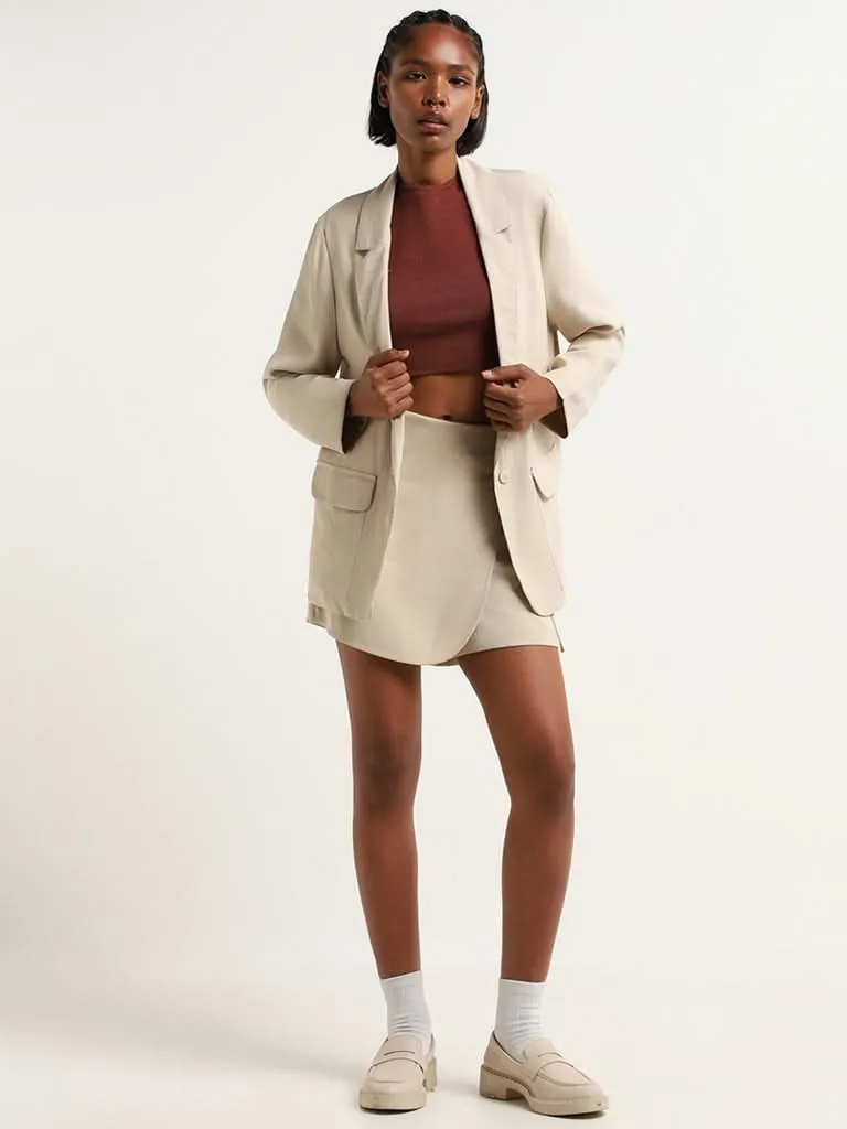 Nuon Solid Beige Blazer