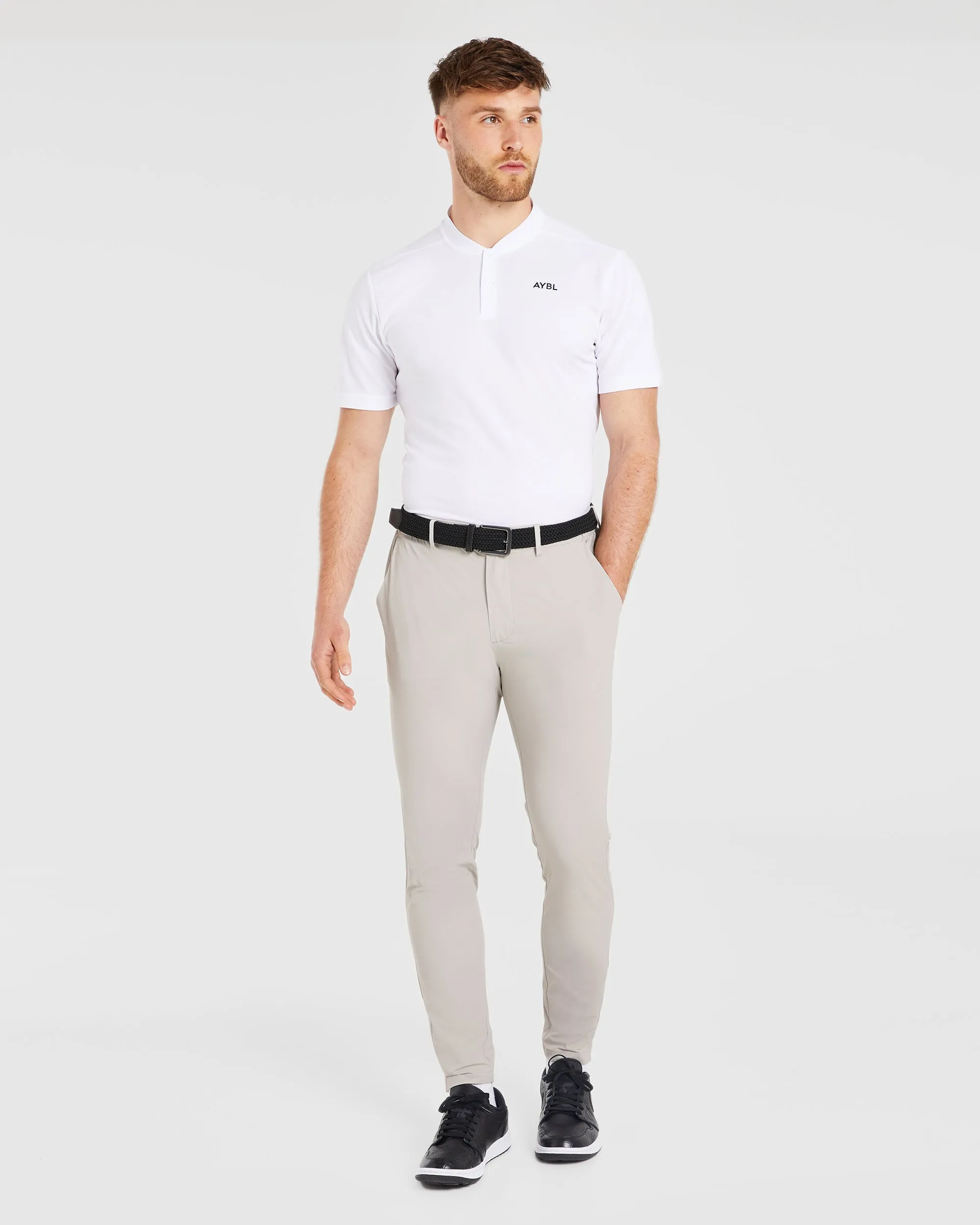 Performance Collarless Polo Shirt - White