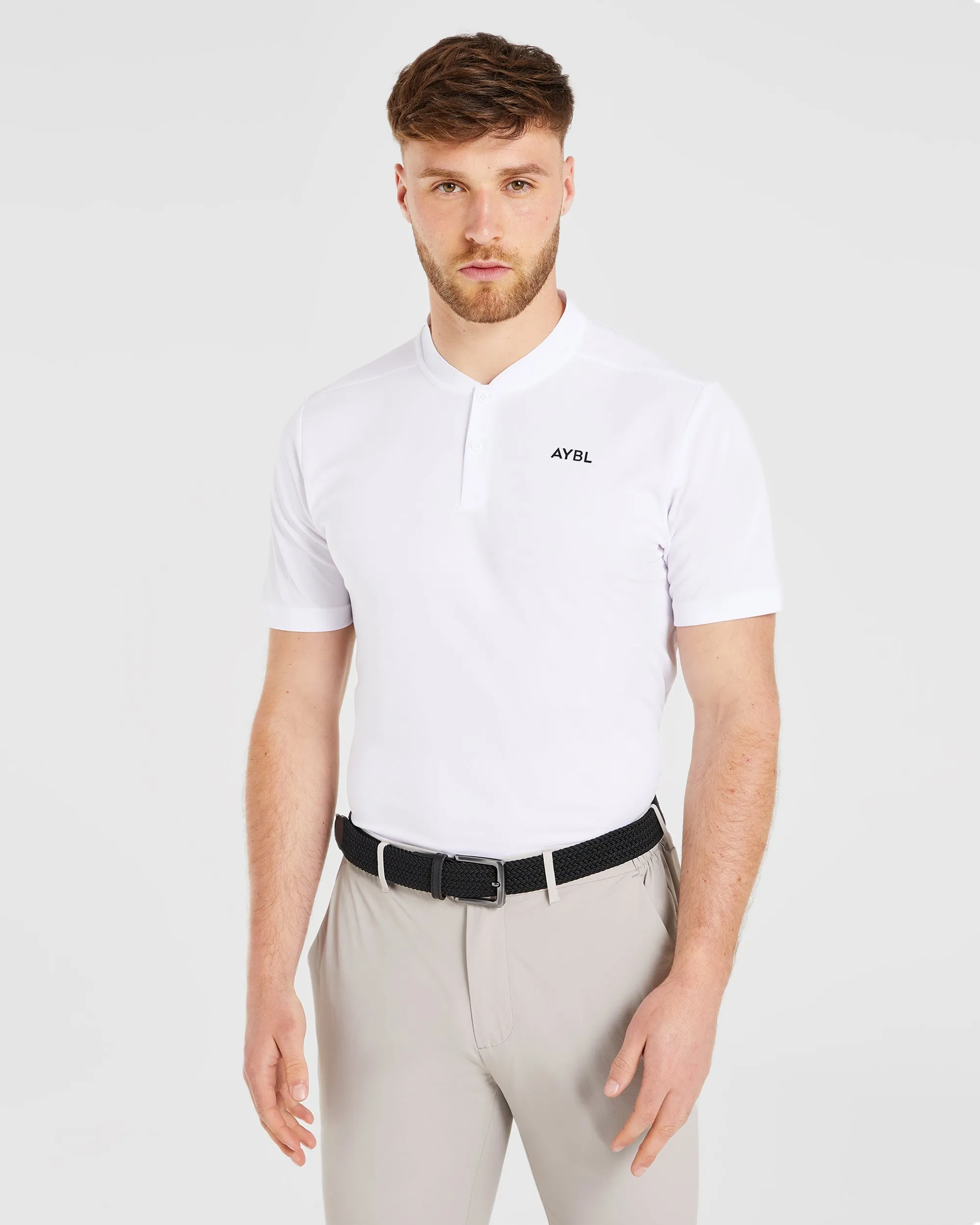 Performance Collarless Polo Shirt - White