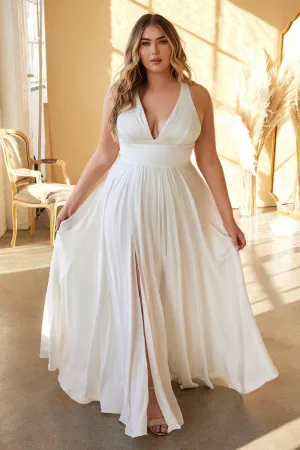 Plus Size A-Line Curvy Fitted Bodice V-Neck Long Wedding Dress CD7469WW