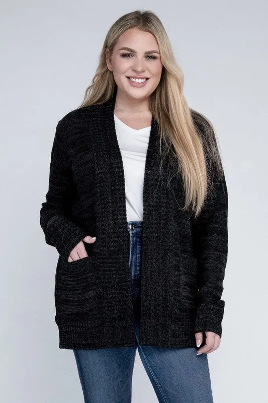 Plus Size Solid Open Front Cardigan - Online Exclusive