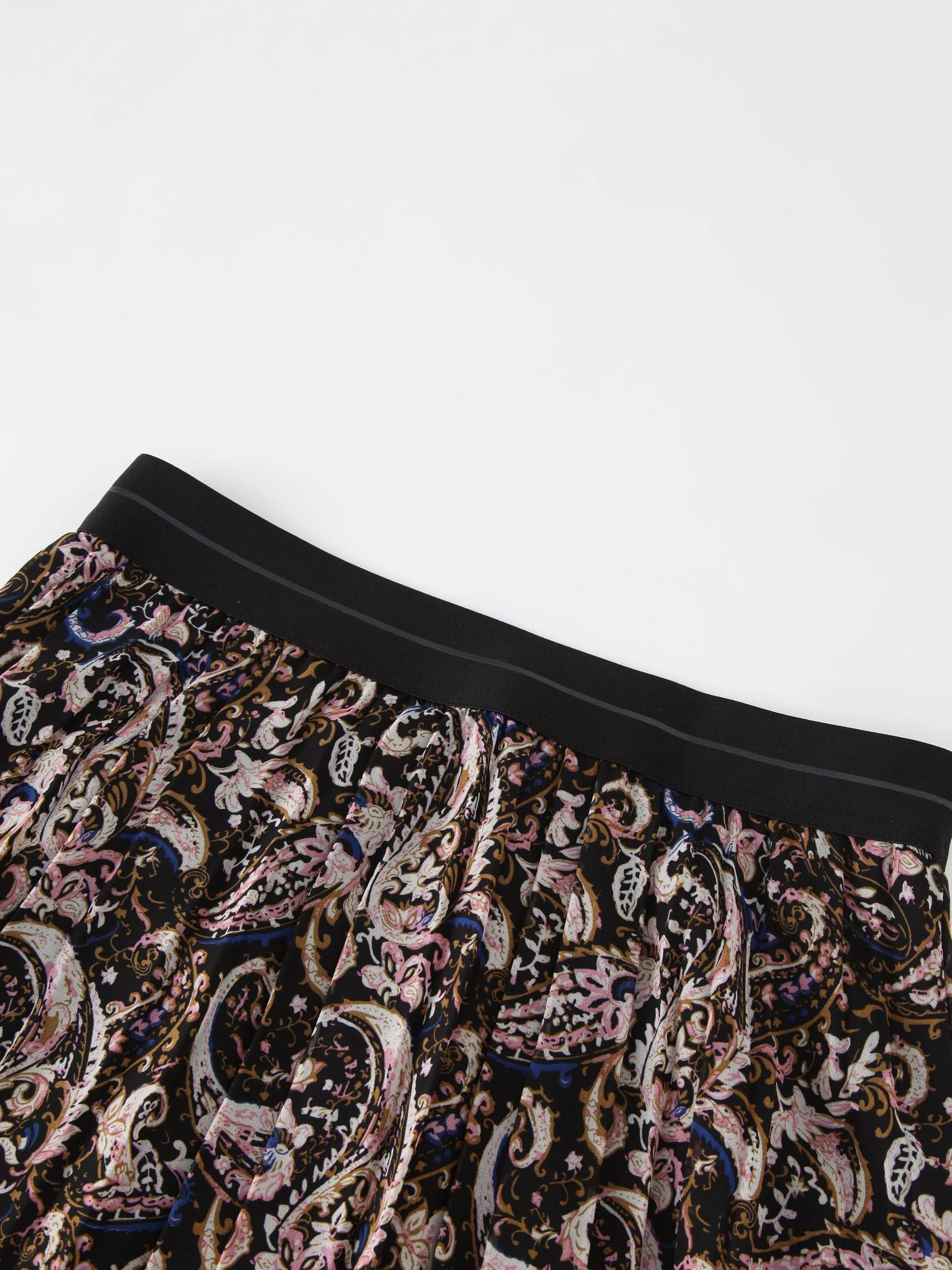 Printed Pleated Skirt 37"-Colored Paisley