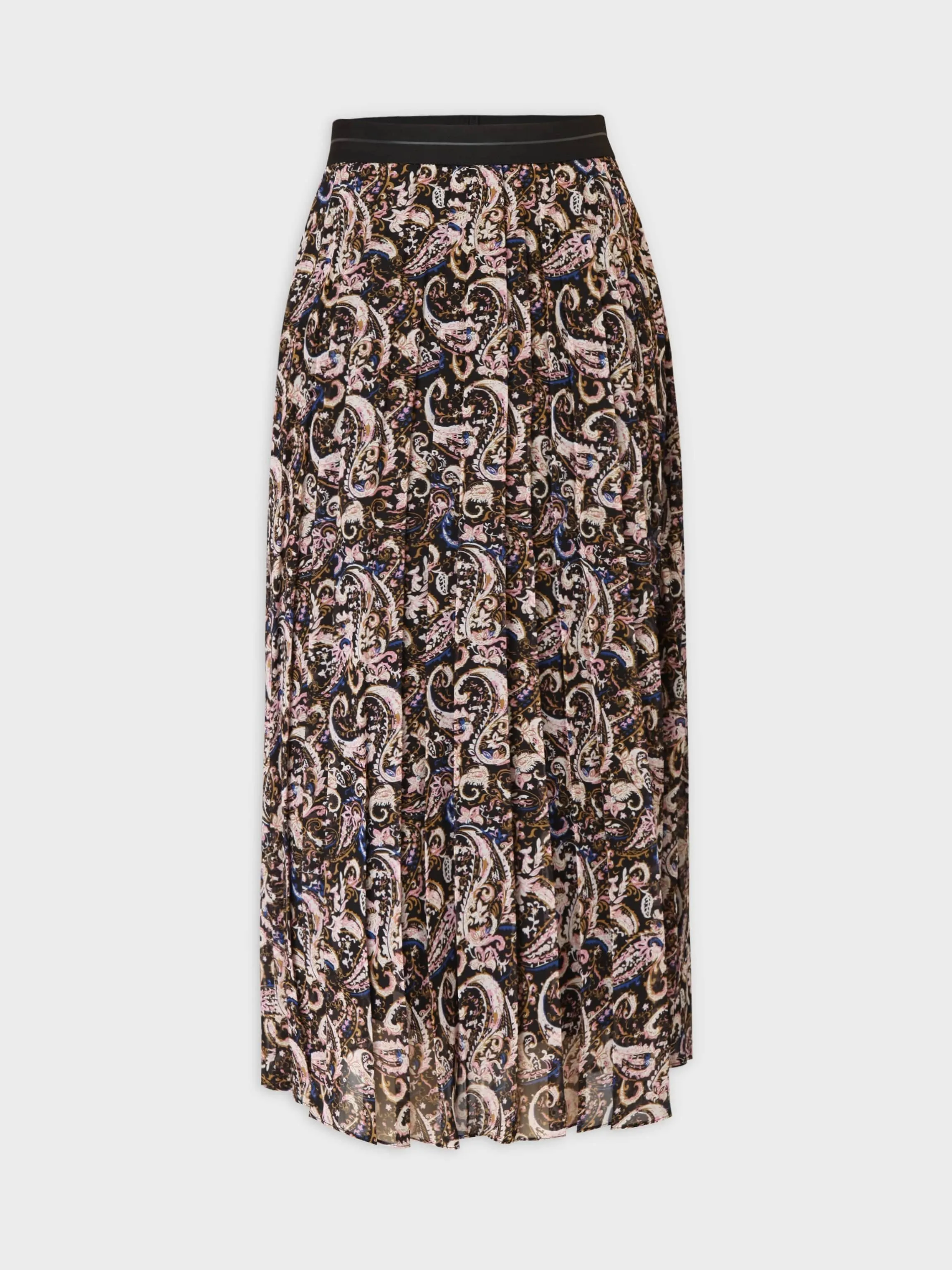 Printed Pleated Skirt 37"-Colored Paisley