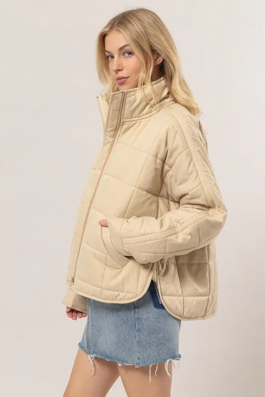 Quilted Puffer Jacket - Beige