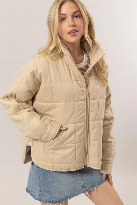 Quilted Puffer Jacket - Beige