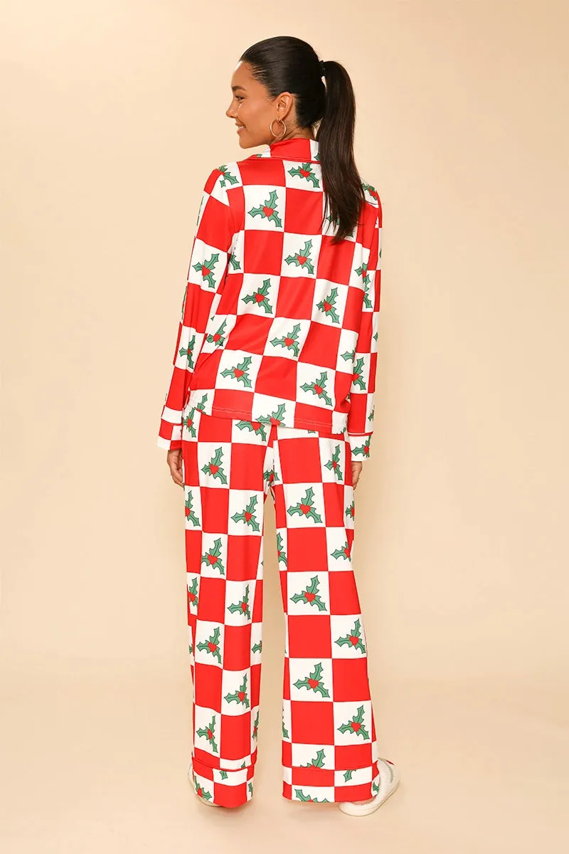 Red Mistletoe Checkered Pajama Set