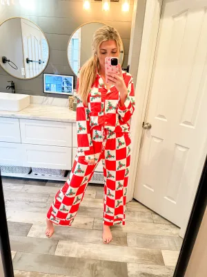 Red Mistletoe Checkered Pajama Set