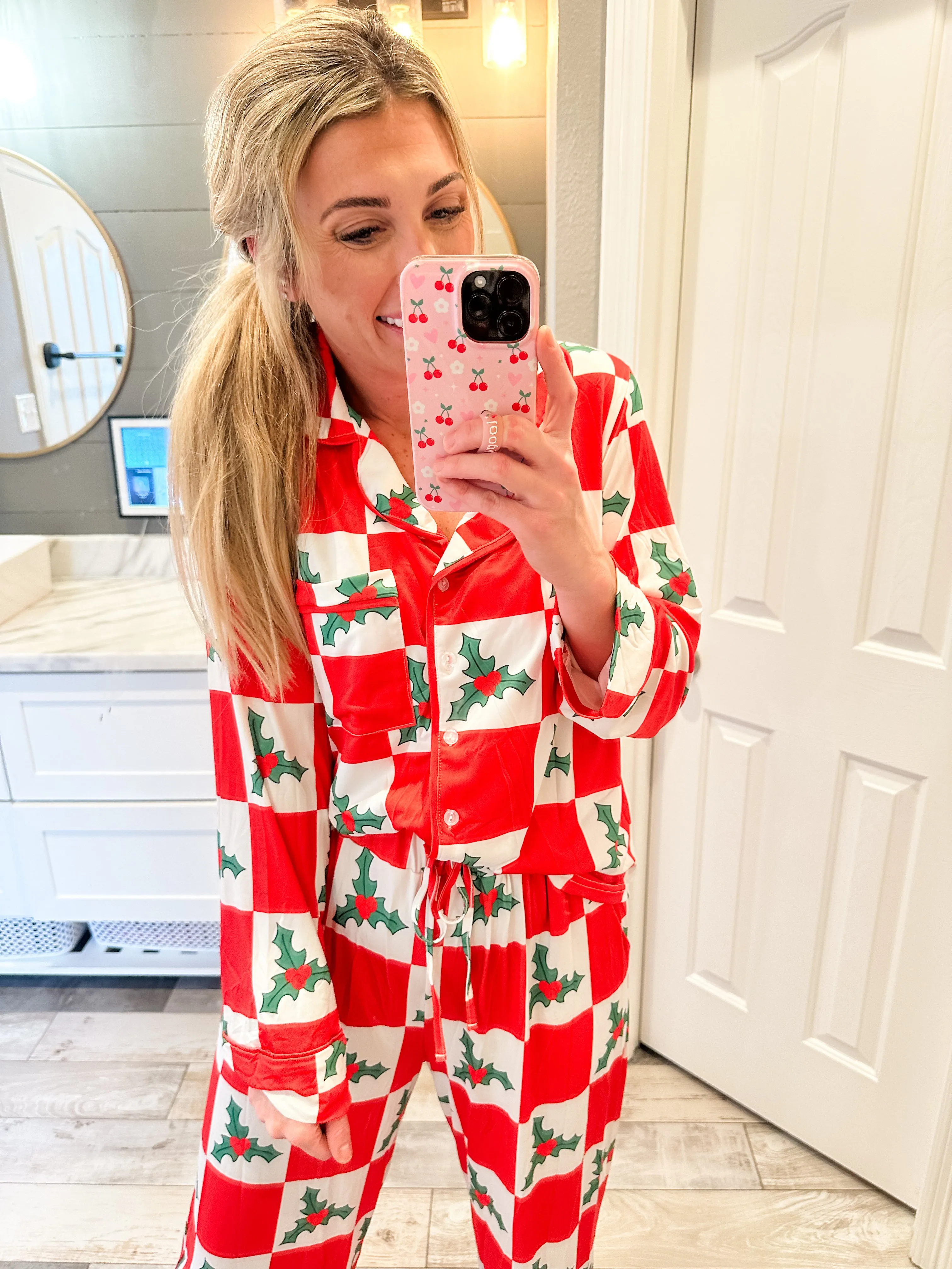 Red Mistletoe Checkered Pajama Set