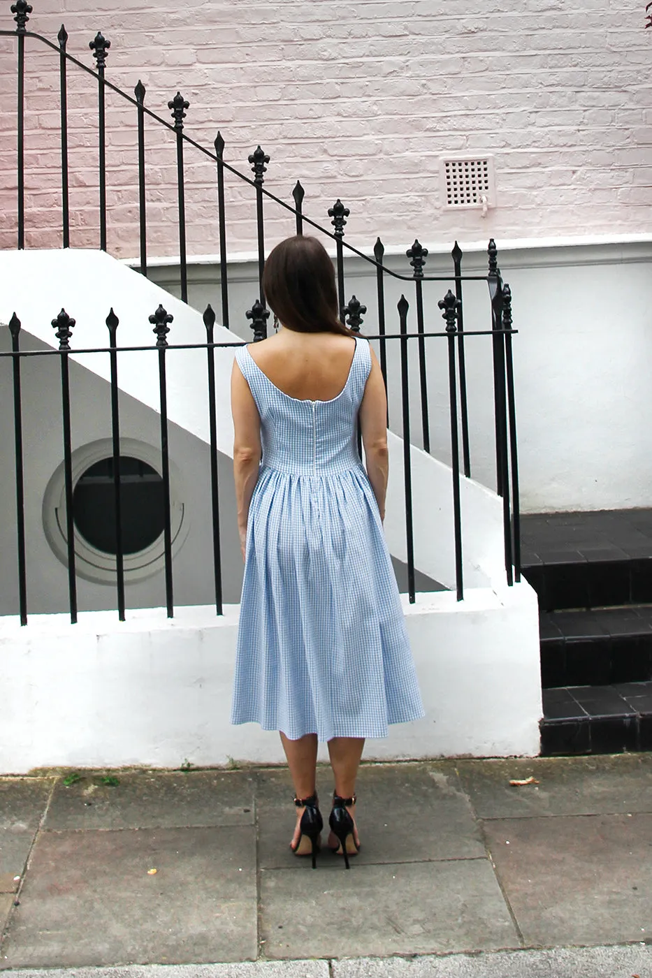 Rene - Pale Blue Check Print Dress