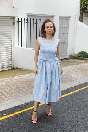 Rene - Pale Blue Check Print Dress