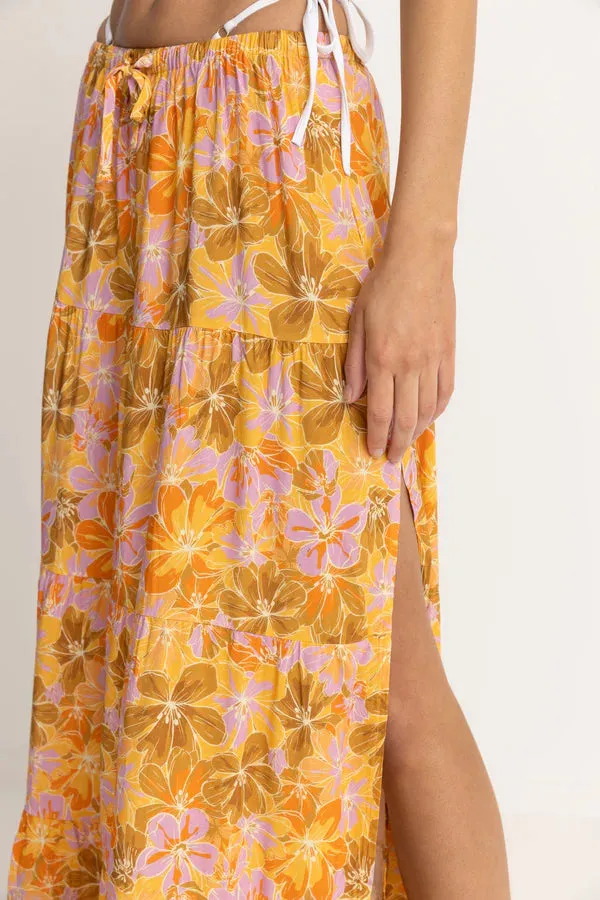 Rhythm MAHANA FLORAL TIERED MAXI SKIRT - YELLOW