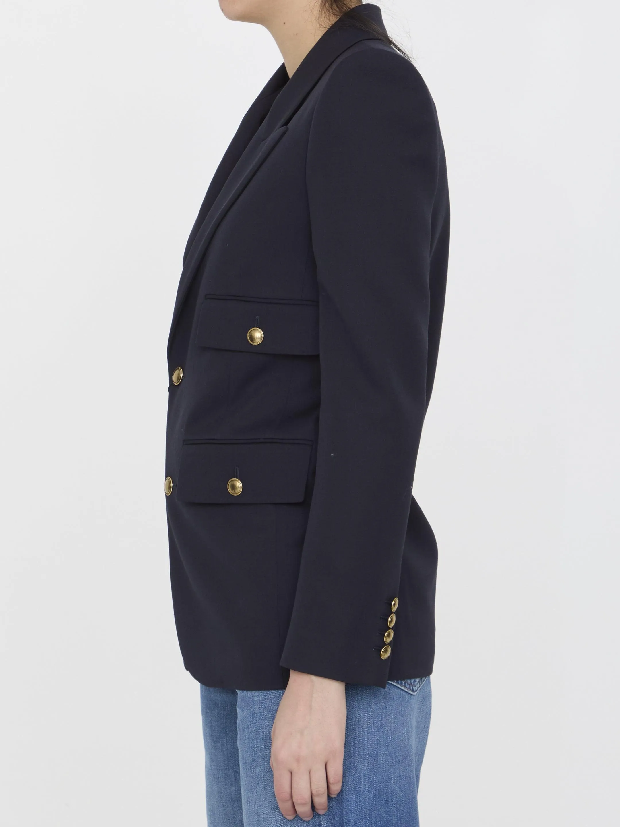 Saint Laurent Grain De Poudre Wool Blazer in Navy