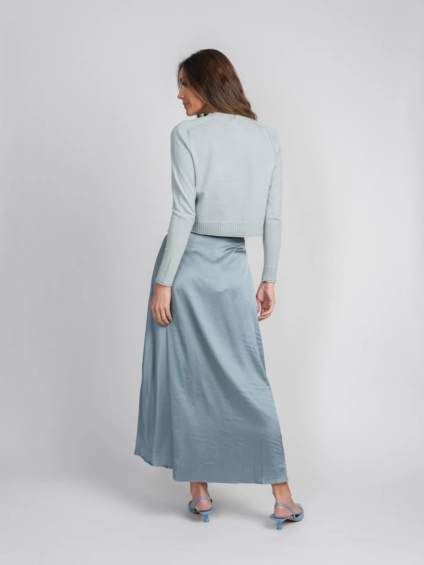 SATIN WRAP SKIRT-LIGHT BLUE