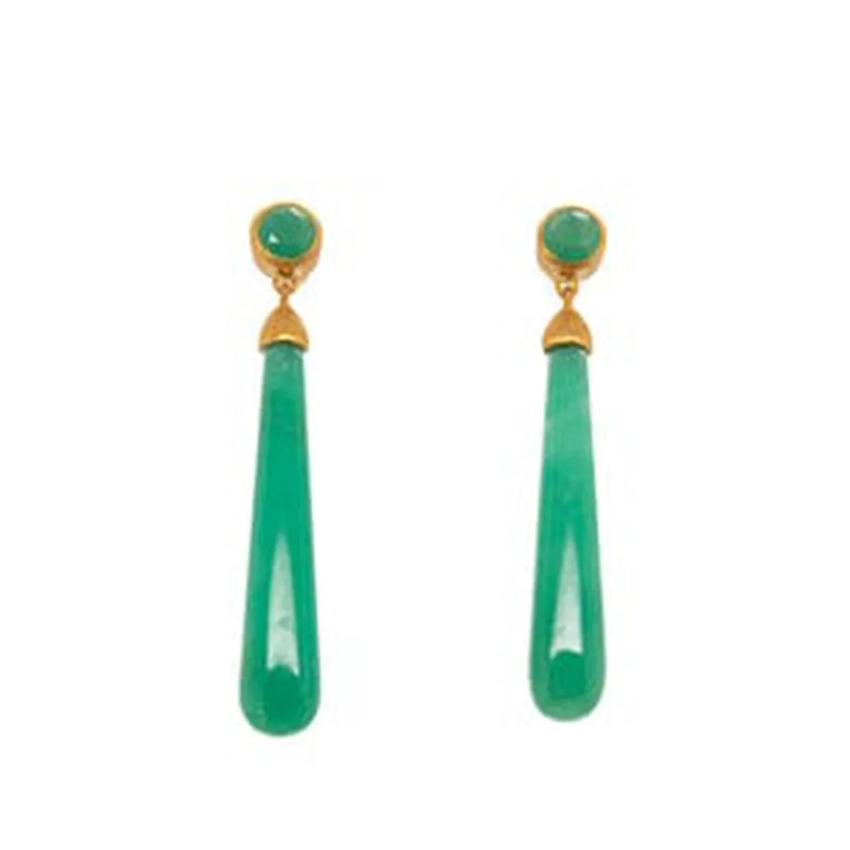 Signature Chrysoprase Long Drop Cabochon Earrings