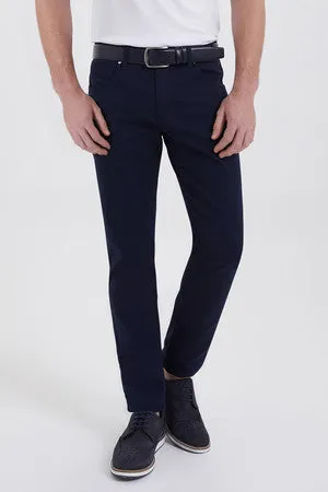 Slim Fit 5 Pocket Low Waist Light Navy Cotton Casual Pants