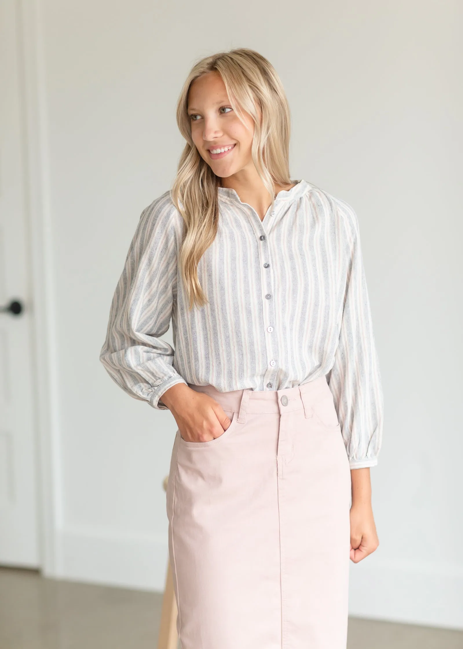 Striped Flowy Beach Blouse - FINAL SALE