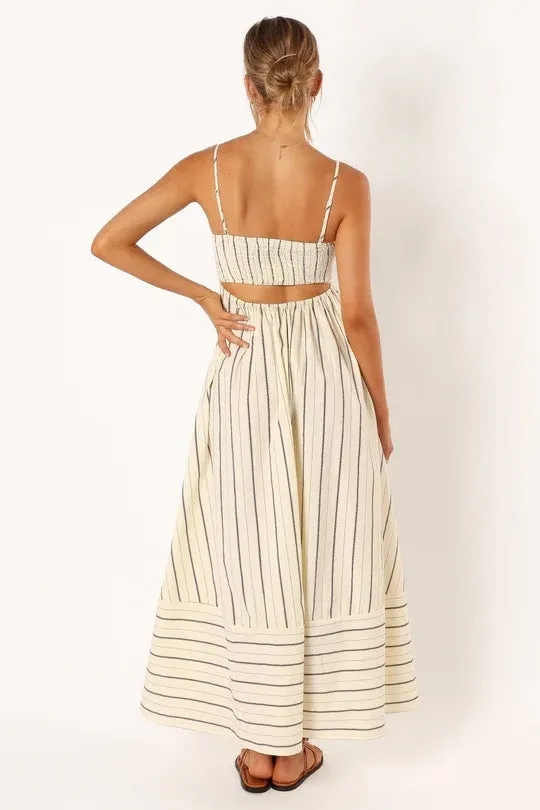 Striped Smocked Summer Maxi Dress - Apricot