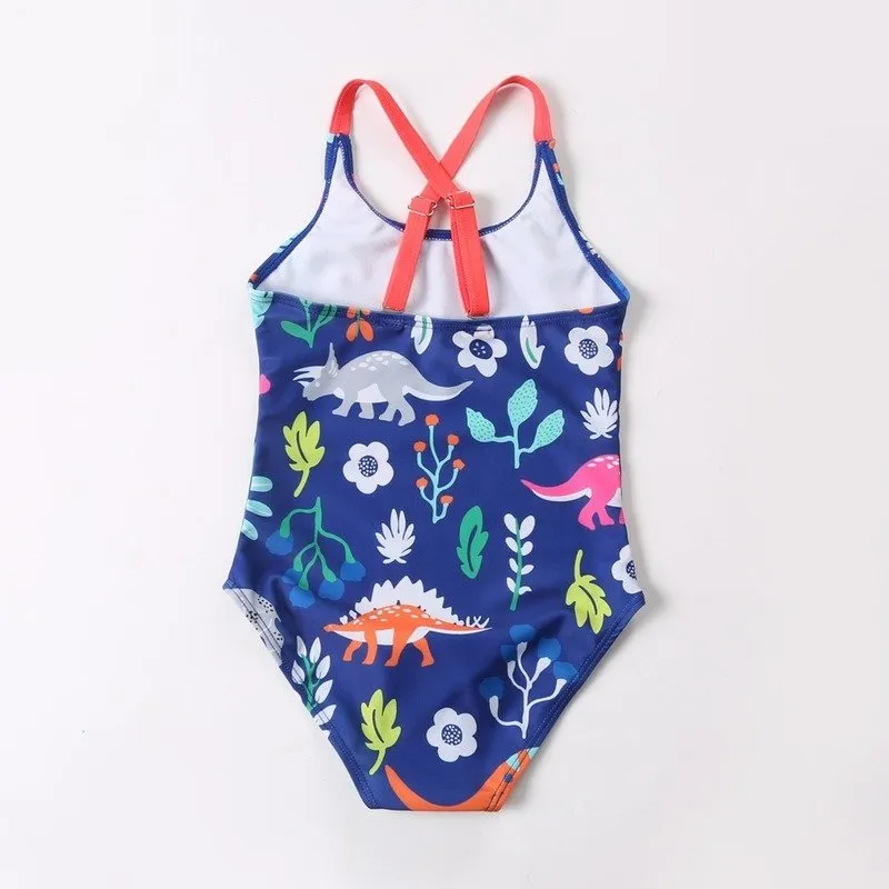 Toddler/Kid Girl's Blue Dinosaur Print Swimsuit