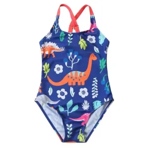 Toddler/Kid Girl's Blue Dinosaur Print Swimsuit