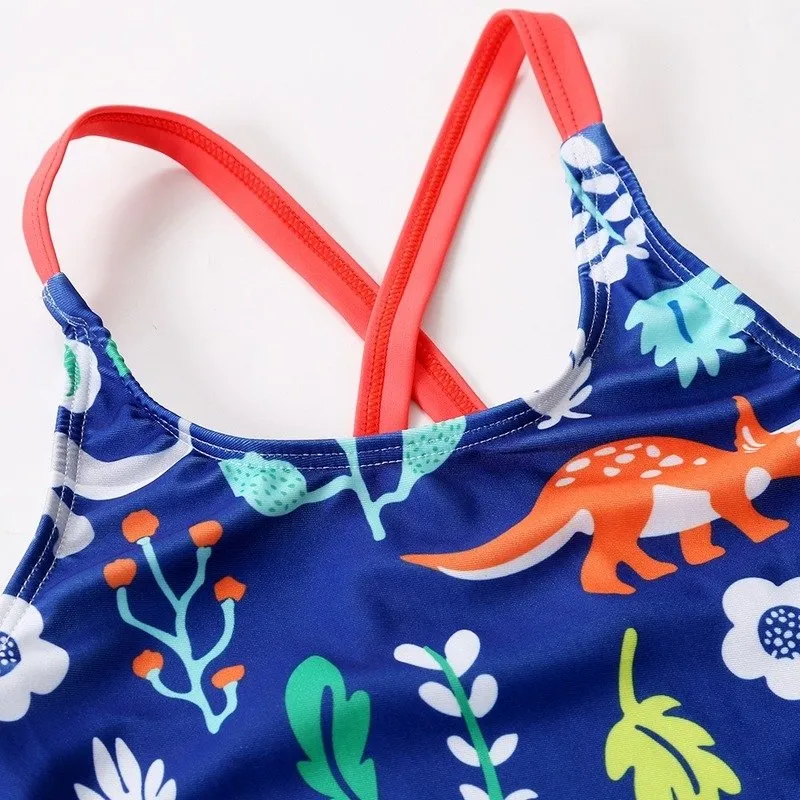 Toddler/Kid Girl's Blue Dinosaur Print Swimsuit