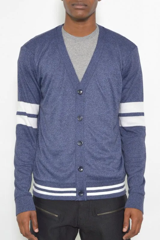 VINTAGE INSPIRED Mens Two Stripe Button Cardigan