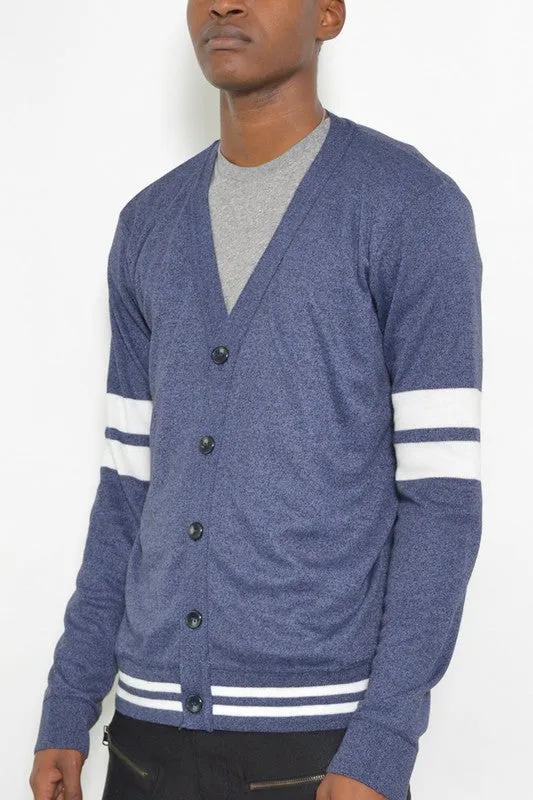 VINTAGE INSPIRED Mens Two Stripe Button Cardigan