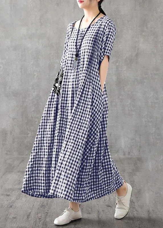 Vivid patchwork linen quilting dresses Runway black plaid Dresses summer