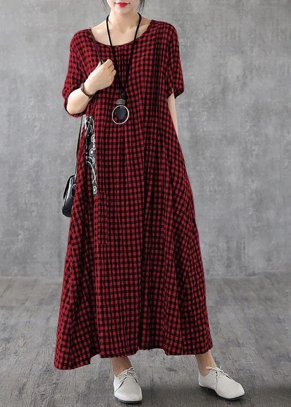 Vivid patchwork linen quilting dresses Runway black plaid Dresses summer