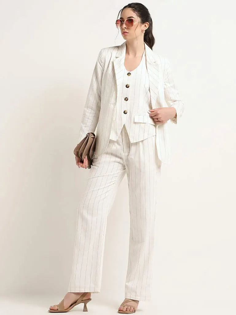 Wardrobe Off-White Striped Cotton Blazer