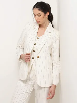 Wardrobe Off-White Striped Cotton Blazer