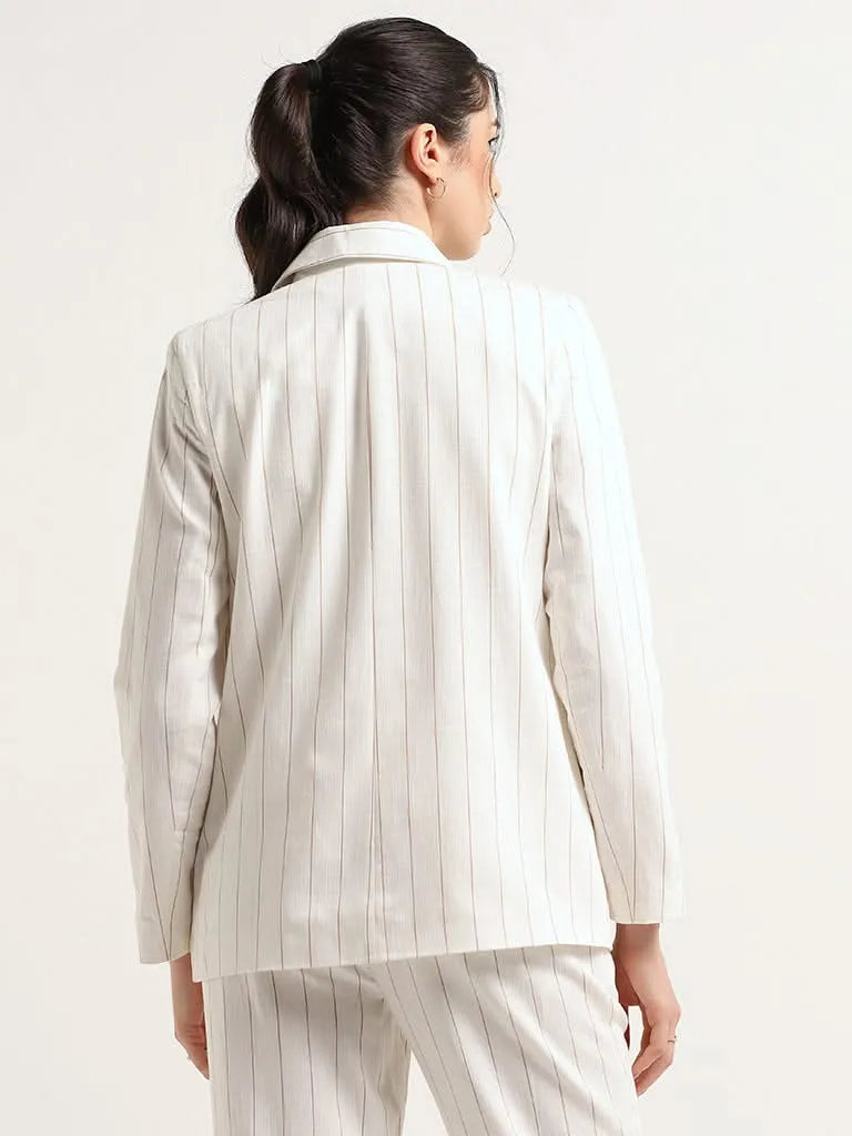 Wardrobe Off-White Striped Cotton Blazer