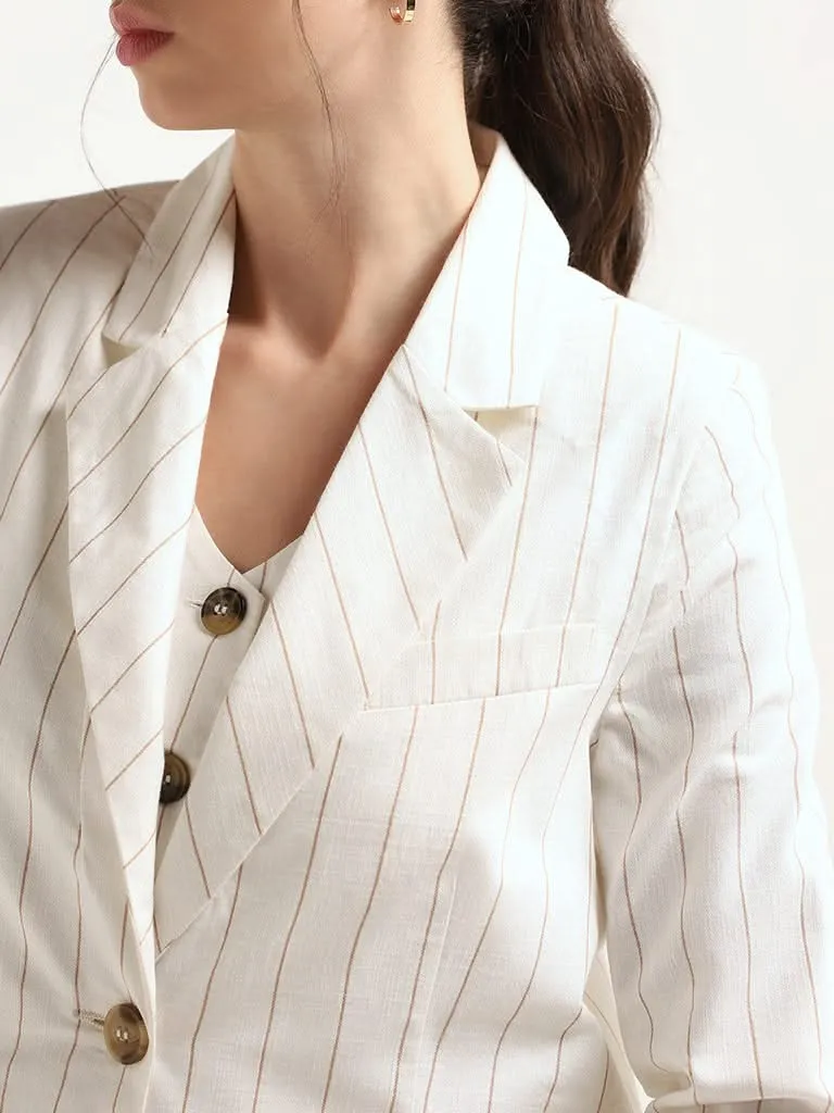 Wardrobe Off-White Striped Cotton Blazer