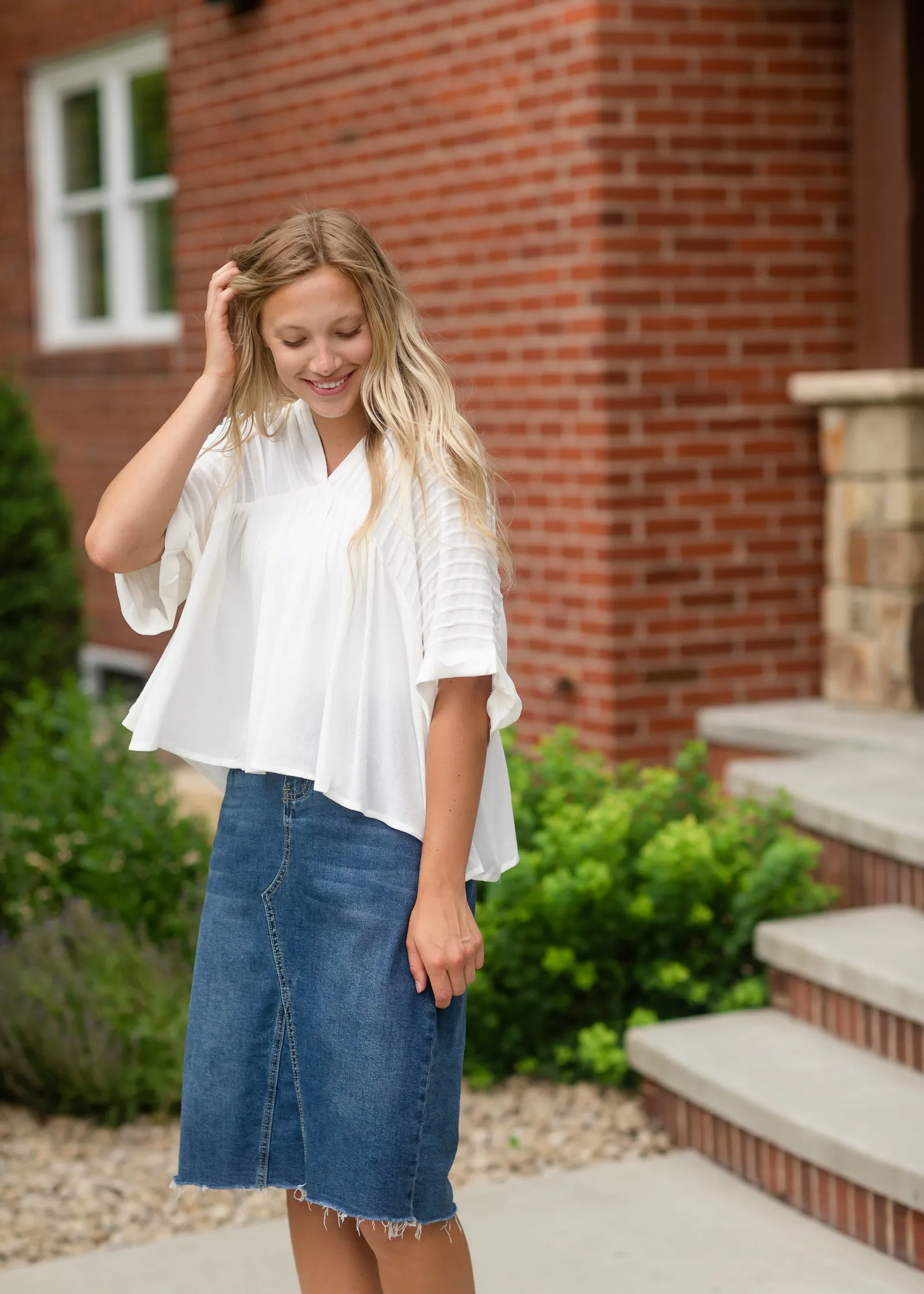 White Pintuck Flowy Blouse - FINAL SALE