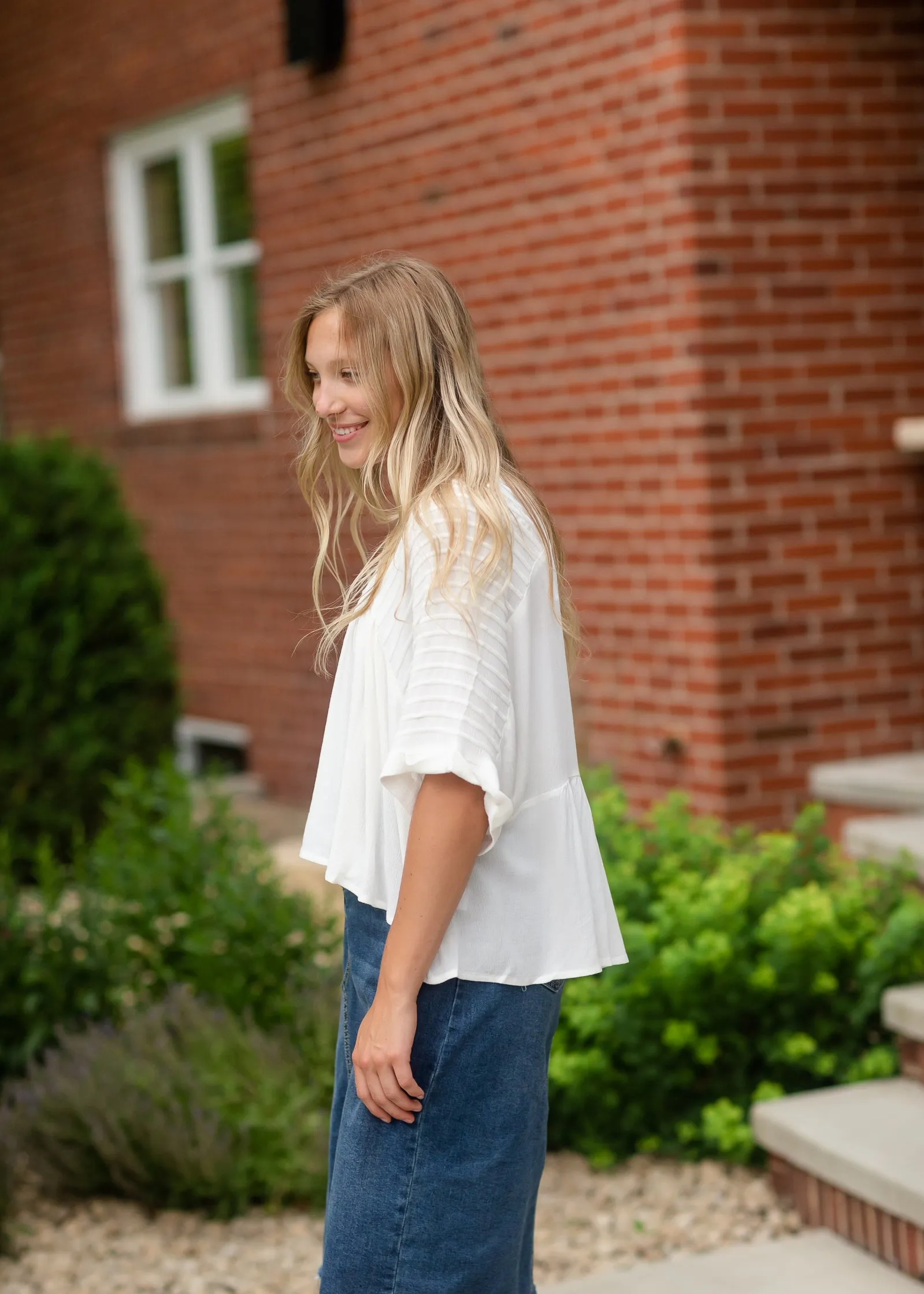 White Pintuck Flowy Blouse - FINAL SALE