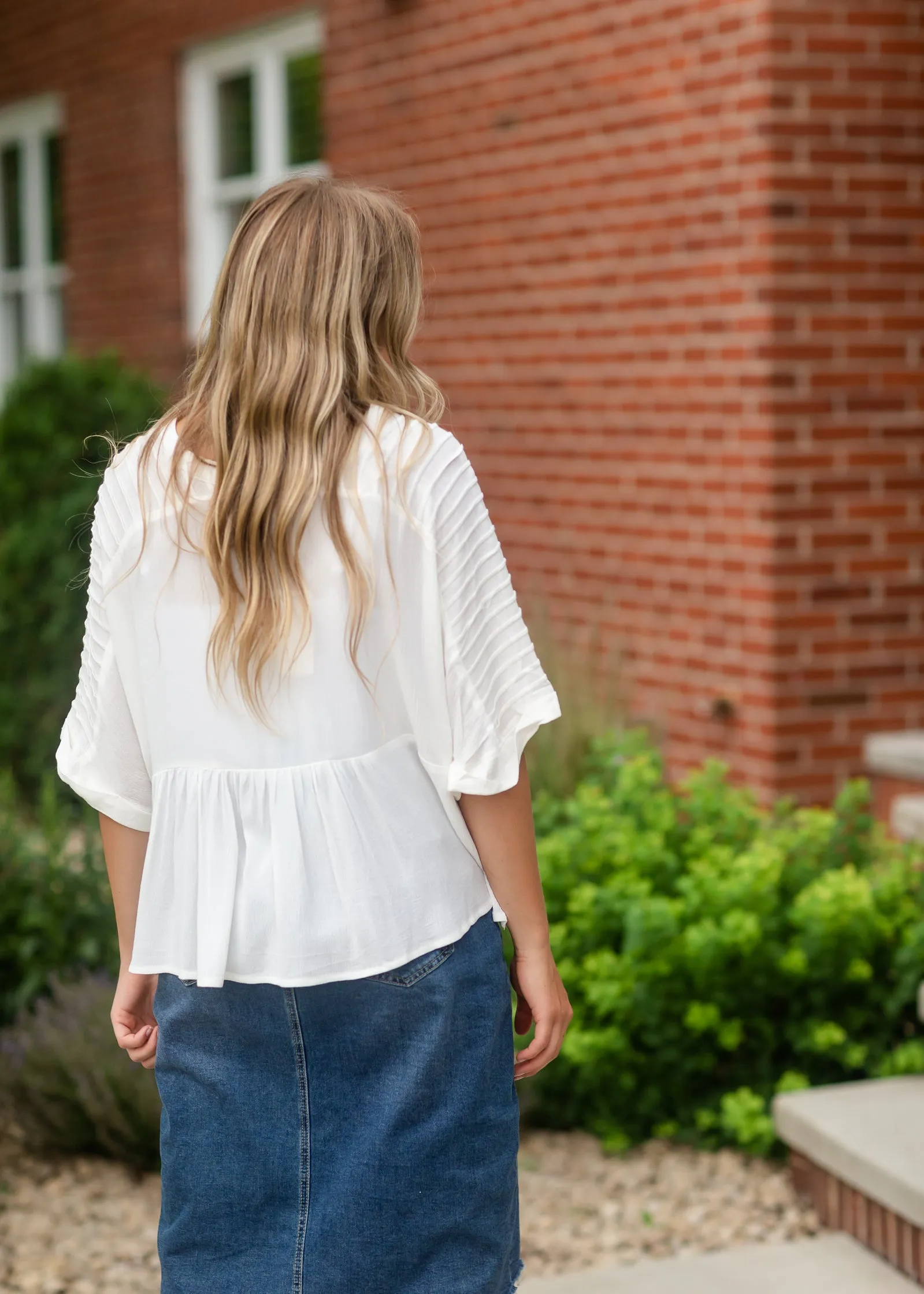 White Pintuck Flowy Blouse - FINAL SALE