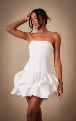 White Woven Corset Puffball Mini Dress