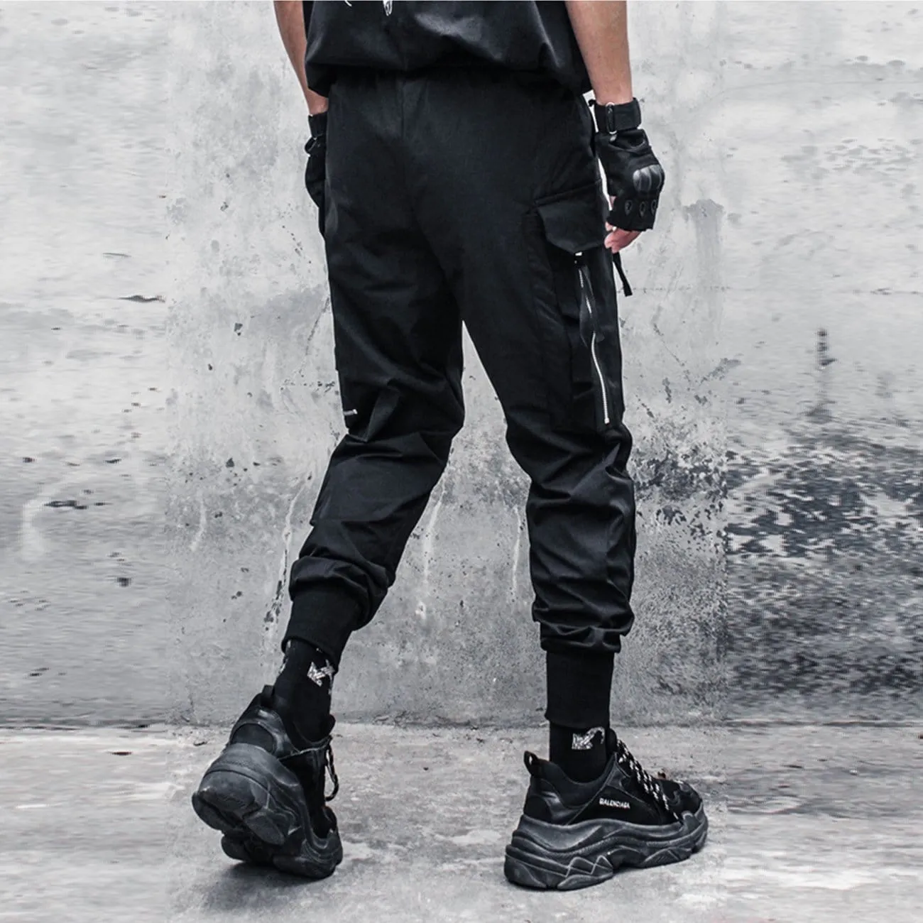 WLS Dark Functional Personality Zipper Multi-pocket Cargo Pants