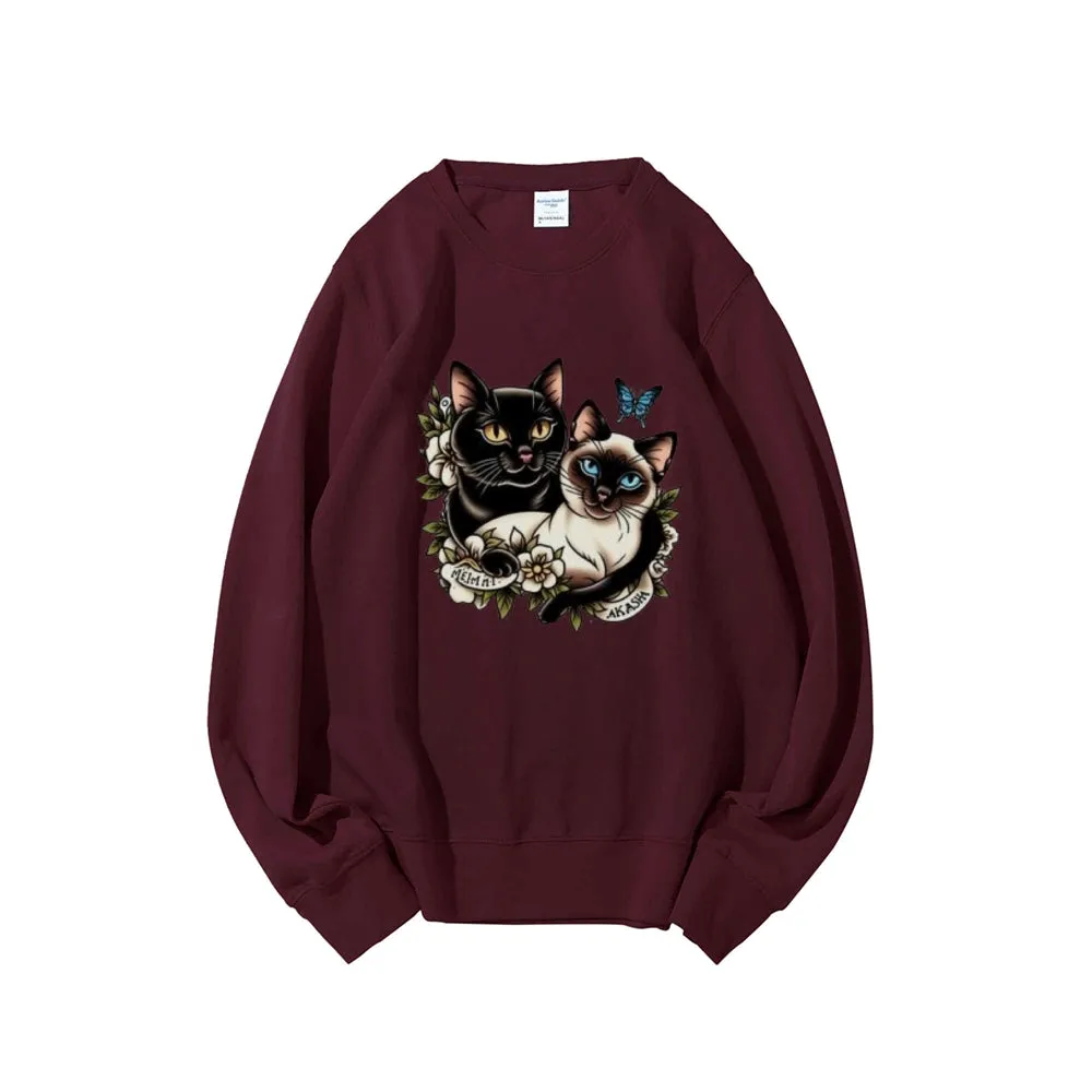 Women Akasha And Meimei Cat Graphic Sweatshirts