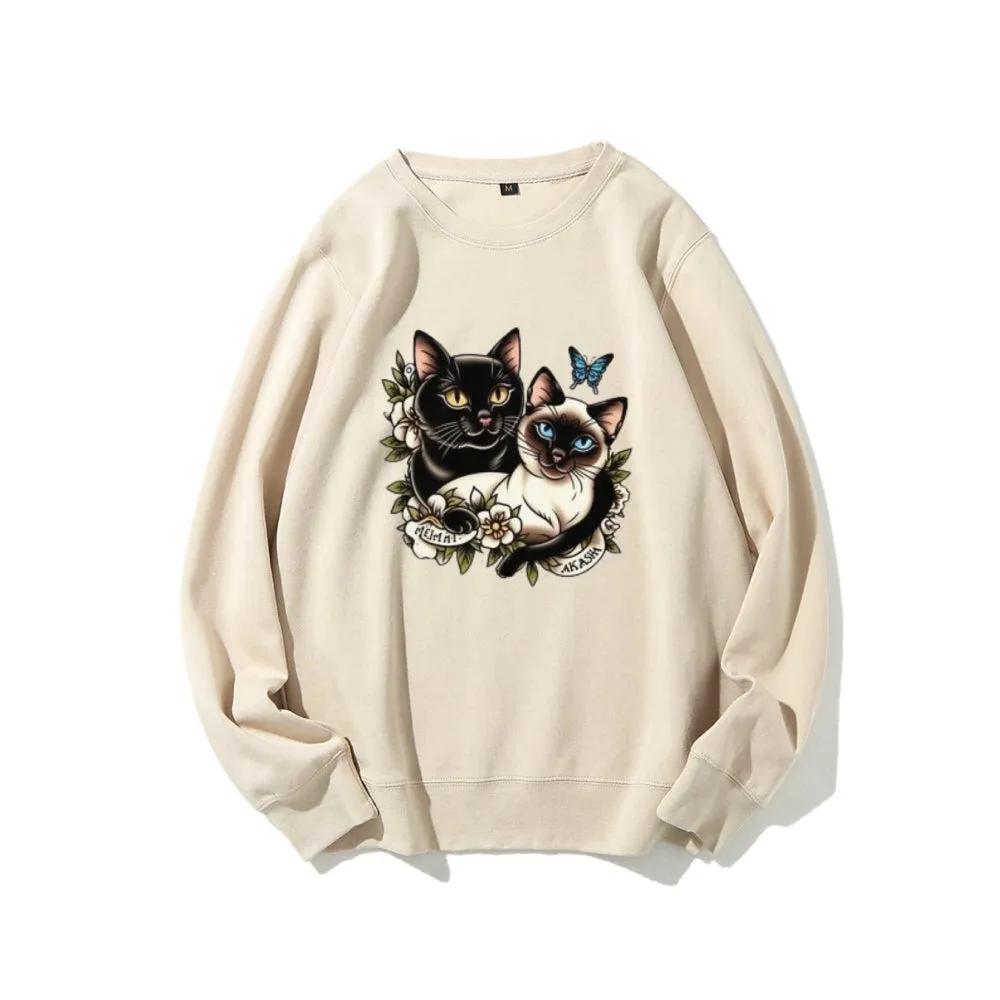 Women Akasha And Meimei Cat Graphic Sweatshirts